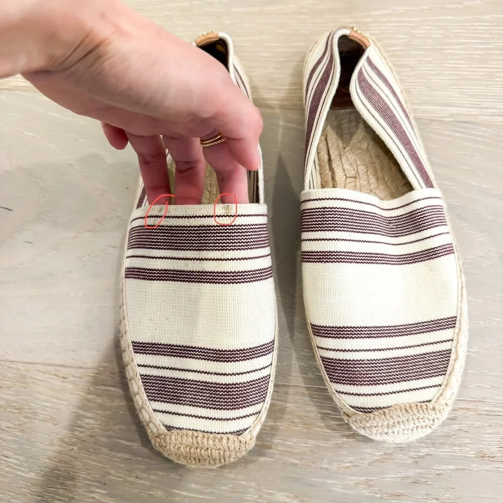 Tory Burch Awning Nautical Boho Stripe Maroon Espadrilles Shoes Slip On 10